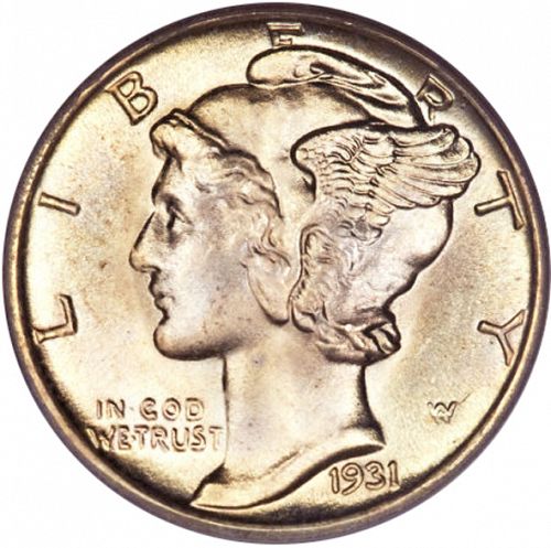 10 cent Obverse Image minted in UNITED STATES in 1931S (Mercury)  - The Coin Database
