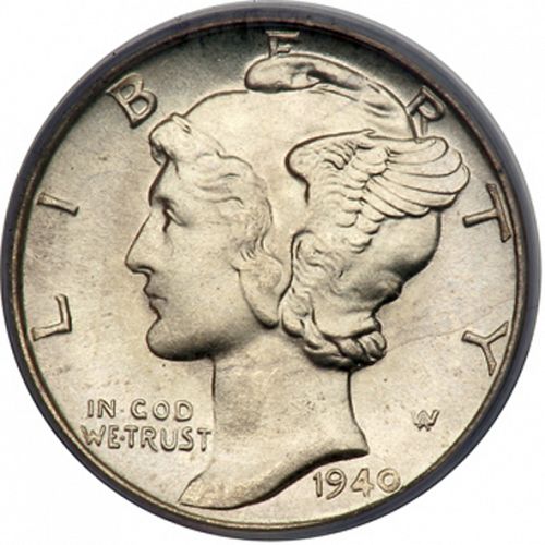 10 cent Obverse Image minted in UNITED STATES in 1940D (Mercury)  - The Coin Database