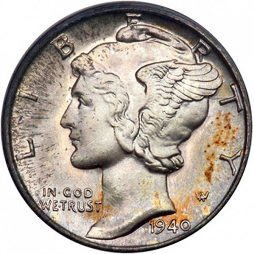 10 cent Obverse Image minted in UNITED STATES in 1940S (Mercury)  - The Coin Database