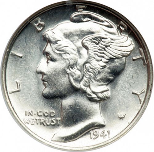 10 cent Obverse Image minted in UNITED STATES in 1941S (Mercury)  - The Coin Database