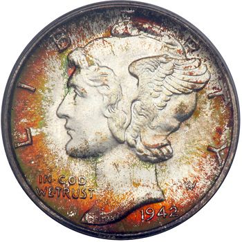 10 cent Obverse Image minted in UNITED STATES in 1942D (Mercury)  - The Coin Database