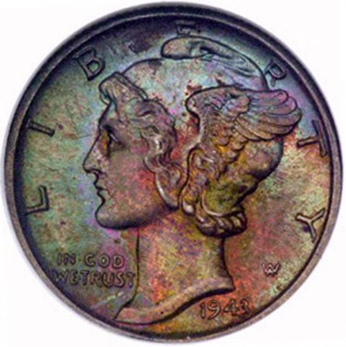10 cent Obverse Image minted in UNITED STATES in 1943S (Mercury)  - The Coin Database