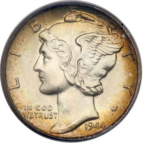 10 cent Obverse Image minted in UNITED STATES in 1944 (Mercury)  - The Coin Database