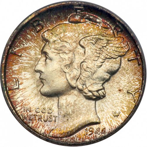 10 cent Obverse Image minted in UNITED STATES in 1944D (Mercury)  - The Coin Database
