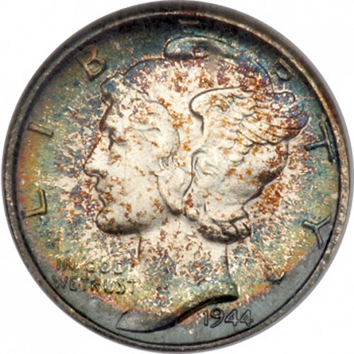 10 cent Obverse Image minted in UNITED STATES in 1944S (Mercury)  - The Coin Database
