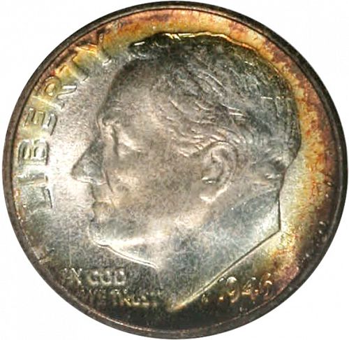 10 cent Obverse Image minted in UNITED STATES in 1946D (Roosevelt)  - The Coin Database