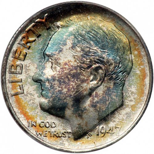 10 cent Obverse Image minted in UNITED STATES in 1947S (Roosevelt)  - The Coin Database