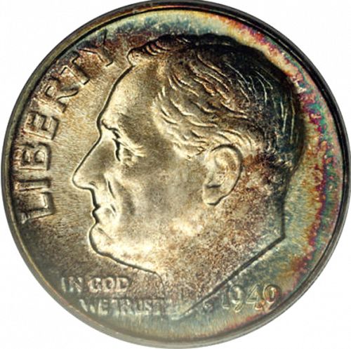 10 cent Obverse Image minted in UNITED STATES in 1949 (Roosevelt)  - The Coin Database