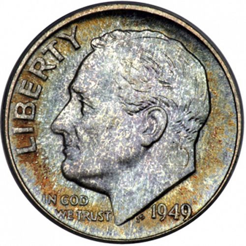 10 cent Obverse Image minted in UNITED STATES in 1949D (Roosevelt)  - The Coin Database