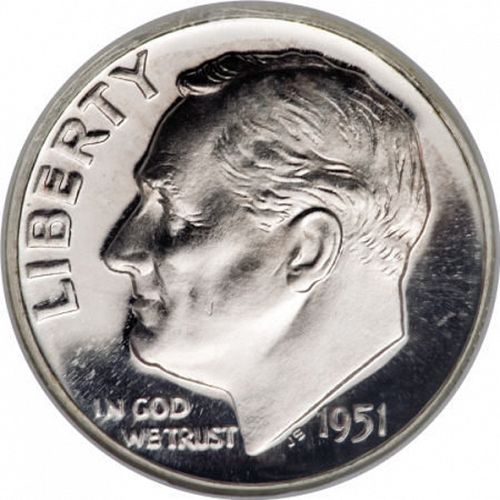 10 cent Obverse Image minted in UNITED STATES in 1951 (Roosevelt)  - The Coin Database