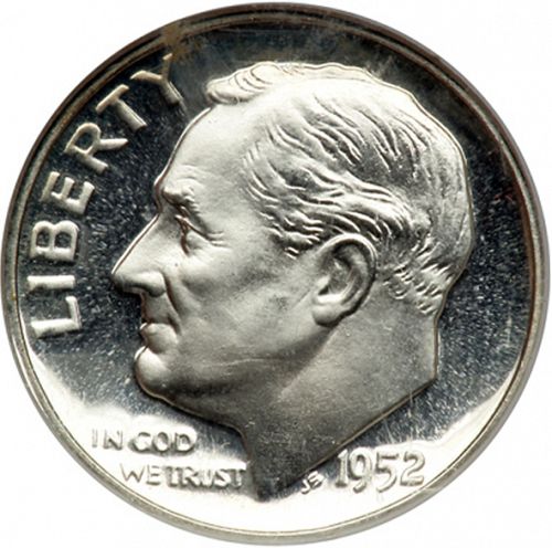 10 cent Obverse Image minted in UNITED STATES in 1952 (Roosevelt)  - The Coin Database