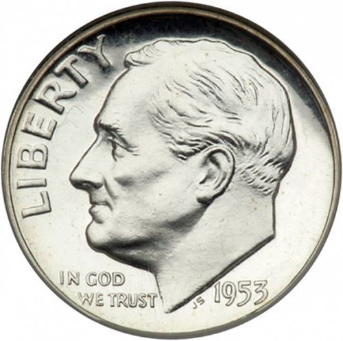 10 cent Obverse Image minted in UNITED STATES in 1953 (Roosevelt)  - The Coin Database