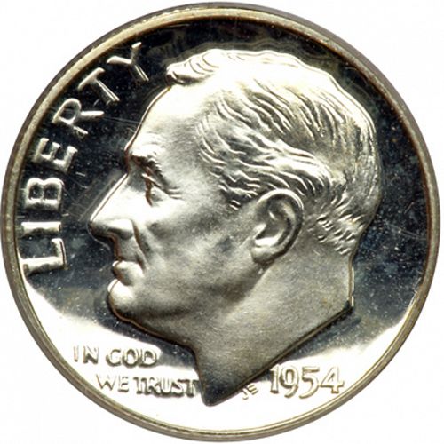 10 cent Obverse Image minted in UNITED STATES in 1954 (Roosevelt)  - The Coin Database