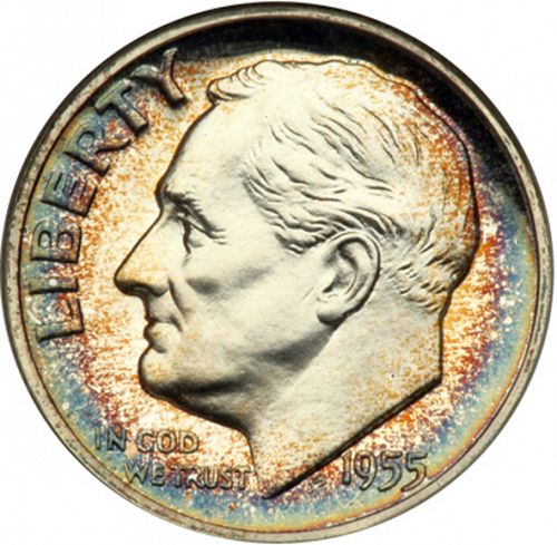 10 cent Obverse Image minted in UNITED STATES in 1955 (Roosevelt)  - The Coin Database