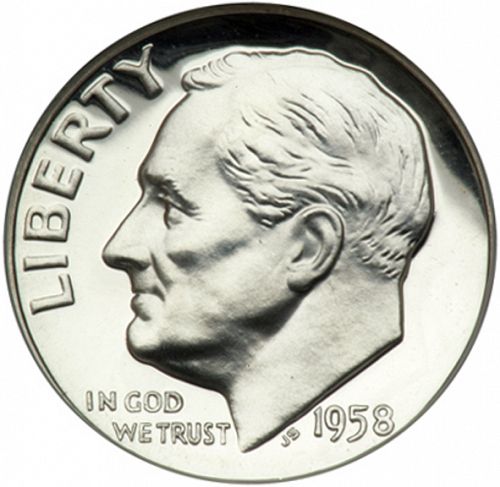 10 cent Obverse Image minted in UNITED STATES in 1958 (Roosevelt)  - The Coin Database