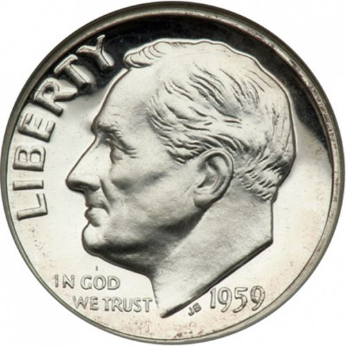 10 cent Obverse Image minted in UNITED STATES in 1959 (Roosevelt)  - The Coin Database