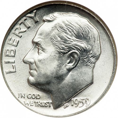 10 cent Obverse Image minted in UNITED STATES in 1959D (Roosevelt)  - The Coin Database