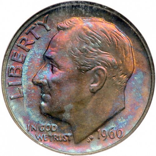 10 cent Obverse Image minted in UNITED STATES in 1960D (Roosevelt)  - The Coin Database