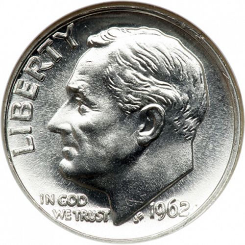 10 cent Obverse Image minted in UNITED STATES in 1962 (Roosevelt)  - The Coin Database