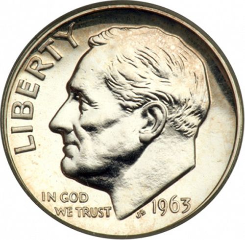 10 cent Obverse Image minted in UNITED STATES in 1963 (Roosevelt)  - The Coin Database