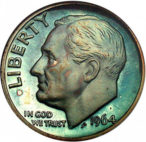 10 cent Obverse Image minted in UNITED STATES in 1964 (Roosevelt)  - The Coin Database