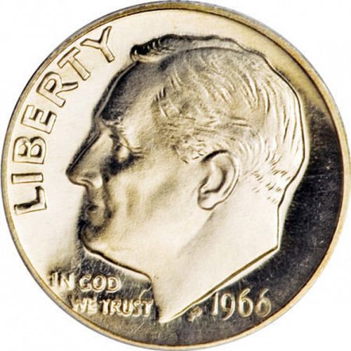 10 cent Obverse Image minted in UNITED STATES in 1966 (Roosevelt)  - The Coin Database