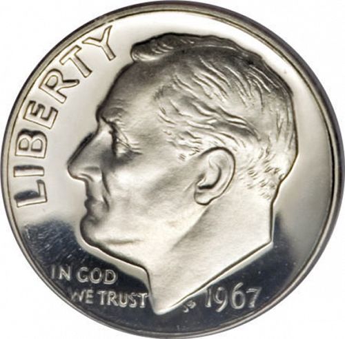 10 cent Obverse Image minted in UNITED STATES in 1967 (Roosevelt)  - The Coin Database