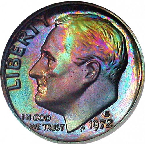 10 cent Obverse Image minted in UNITED STATES in 1972S (Roosevelt)  - The Coin Database