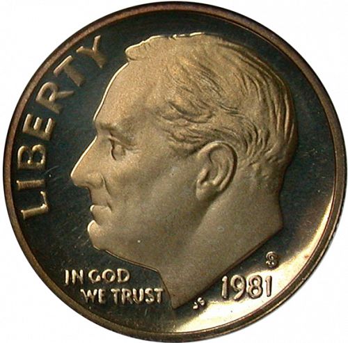10 cent Obverse Image minted in UNITED STATES in 1981S (Roosevelt)  - The Coin Database