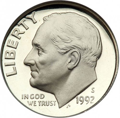 10 cent Obverse Image minted in UNITED STATES in 1992S (Roosevelt)  - The Coin Database