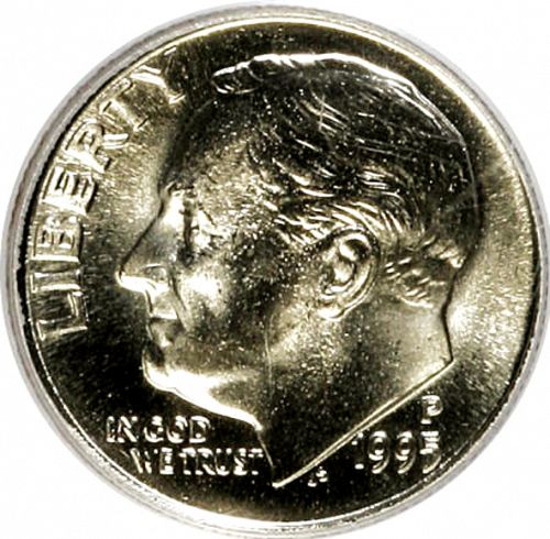 10 cent Obverse Image minted in UNITED STATES in 1995P (Roosevelt)  - The Coin Database