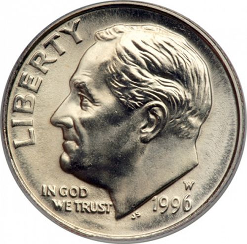 10 cent Obverse Image minted in UNITED STATES in 1996W (Roosevelt)  - The Coin Database