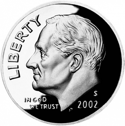 10 cent Obverse Image minted in UNITED STATES in 2002S (Roosevelt)  - The Coin Database
