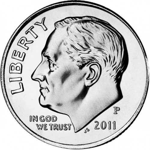 10 cent Obverse Image minted in UNITED STATES in 2011P (Roosevelt)  - The Coin Database