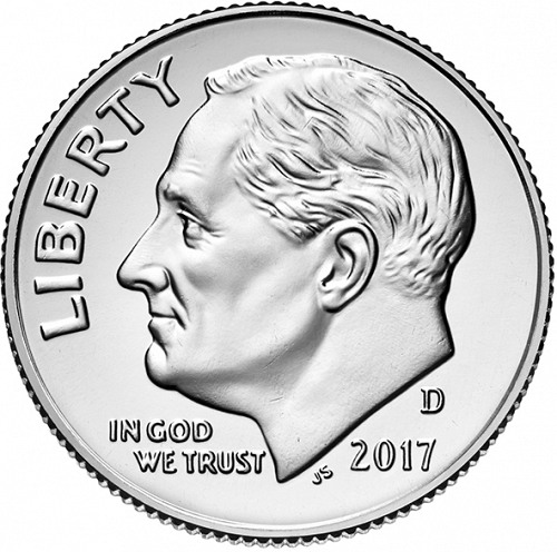 10 cent Obverse Image minted in UNITED STATES in 2017D (Roosevelt)  - The Coin Database