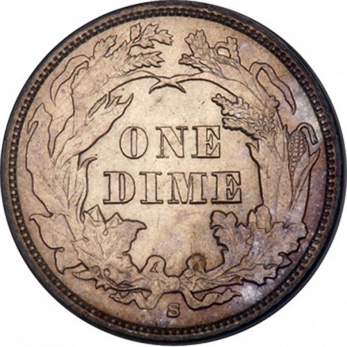 10 cent Reverse Image minted in UNITED STATES in 1867S (Seated Liberty - Obverse legende)  - The Coin Database