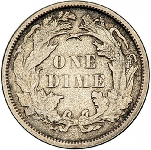 10 cent Reverse Image minted in UNITED STATES in 1869S (Seated Liberty - Obverse legende)  - The Coin Database