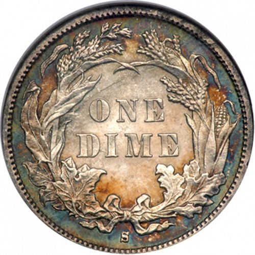 10 cent Reverse Image minted in UNITED STATES in 1884S (Seated Liberty - Obverse legende (Arrows at date removed))  - The Coin Database