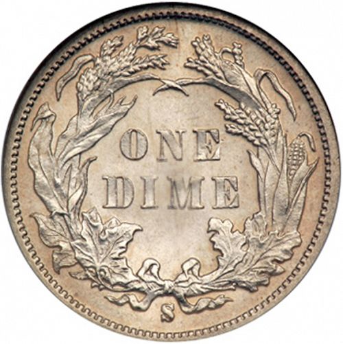 10 cent Reverse Image minted in UNITED STATES in 1885S (Seated Liberty - Obverse legende (Arrows at date removed))  - The Coin Database