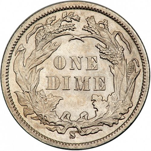 10 cent Reverse Image minted in UNITED STATES in 1886S (Seated Liberty - Obverse legende (Arrows at date removed))  - The Coin Database