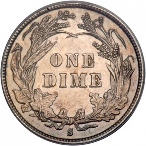 10 cent Reverse Image minted in UNITED STATES in 1896S (Barber)  - The Coin Database