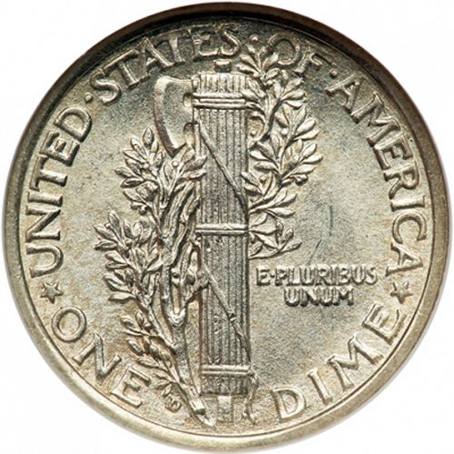 10 cent Reverse Image minted in UNITED STATES in 1916D (Mercury)  - The Coin Database