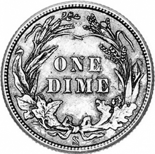 10 cent Reverse Image minted in UNITED STATES in 1916S (Barber)  - The Coin Database
