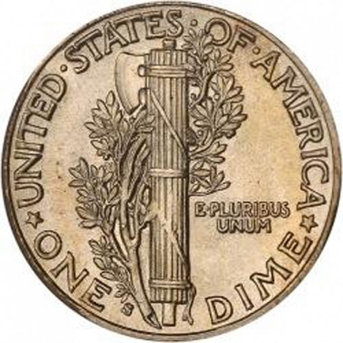 10 cent Reverse Image minted in UNITED STATES in 1916S (Mercury)  - The Coin Database