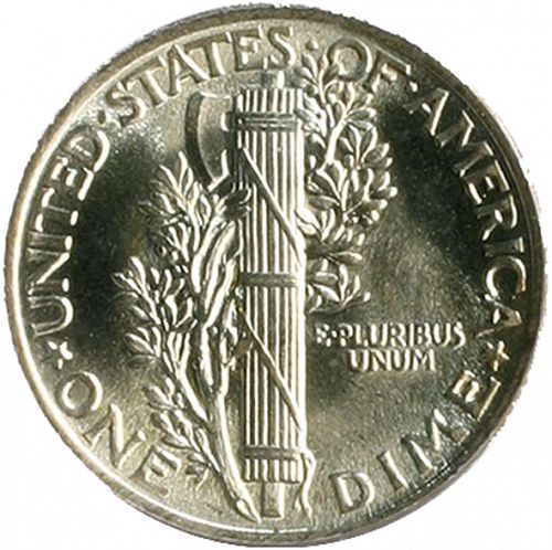10 cent Reverse Image minted in UNITED STATES in 1916 (Mercury)  - The Coin Database