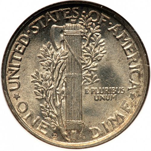 10 cent Reverse Image minted in UNITED STATES in 1919D (Mercury)  - The Coin Database
