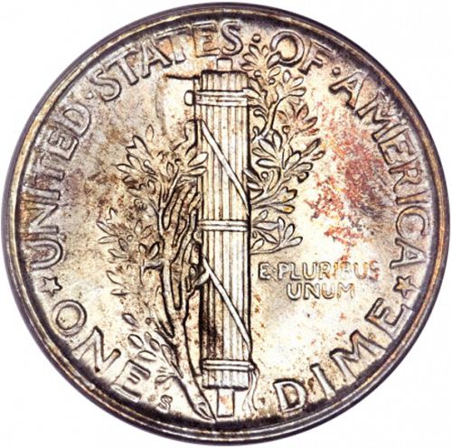 10 cent Reverse Image minted in UNITED STATES in 1919S (Mercury)  - The Coin Database