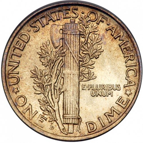 10 cent Reverse Image minted in UNITED STATES in 1920D (Mercury)  - The Coin Database