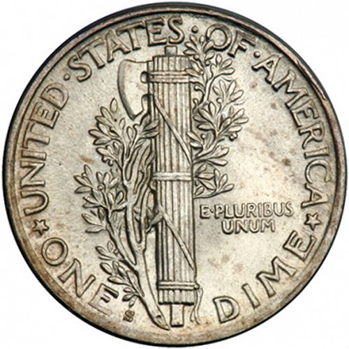 10 cent Reverse Image minted in UNITED STATES in 1923S (Mercury)  - The Coin Database
