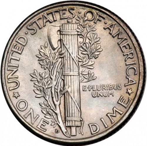 10 cent Reverse Image minted in UNITED STATES in 1927D (Mercury)  - The Coin Database